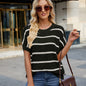 European and American fashion striped round neck pullover top for women