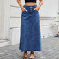 European and American high waisted denim skirt fashionable loose pocket half length skirt for women