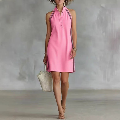 Women’s Sleeveless Button-Up Collar Shirt Dress