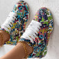 Round-Toe Thick-Sole Lace-Up Sneakers — Women’s Casual Print Shoes