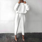 Women’s Solid Color 2-Piece Set – Long Sleeve Top & Pleated Pants Loungewear