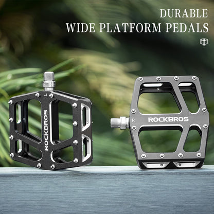 ROCKBROS Aluminum Wide Platform Mountain Bike Pedals with Grippy Pins