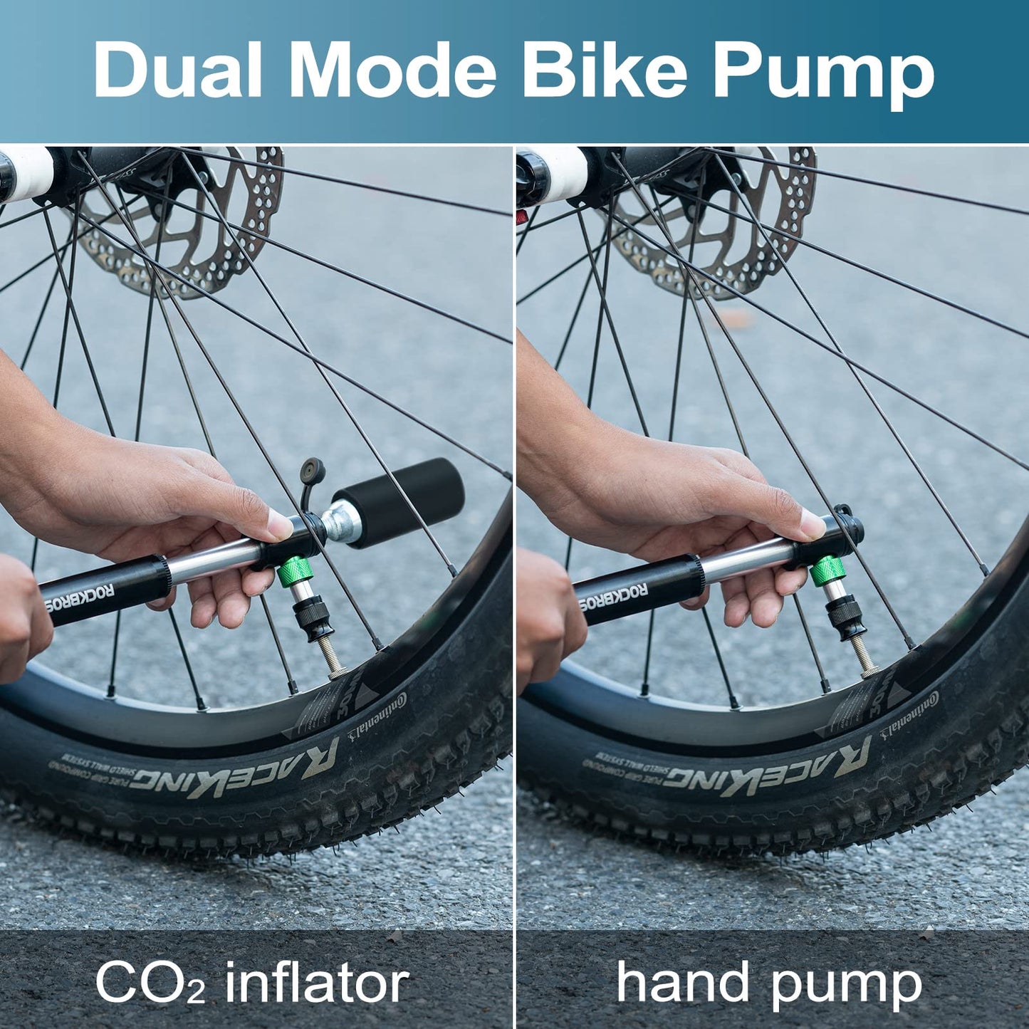 ROCKBROS Mini Hand Bike Tire Pump Dual Mode CO2 or Manual 110PSI
