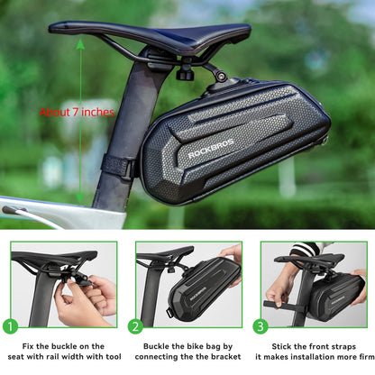 ROCKBROS Bike Bicycle 1.7L Saddle Seat Bag  3D Hard Shell with Silver Reflective Strip