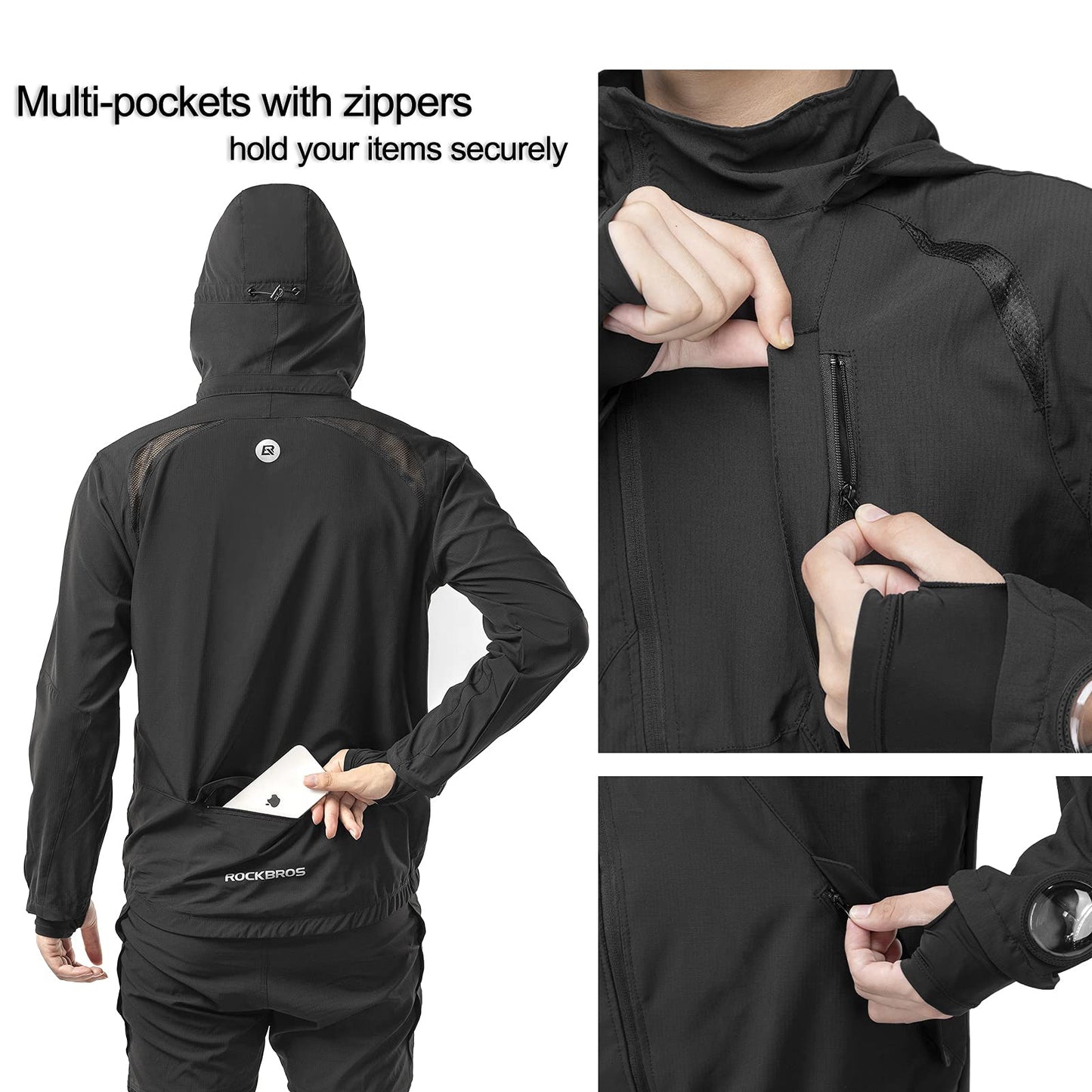 ROCKBROS Men's Windproof Cycling Jacket, Quick-Dry Lightweight Breathable MTB Jacket