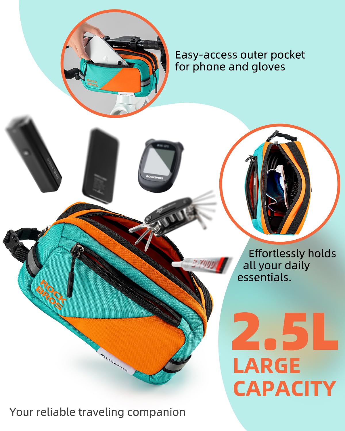 ROCKBROS Urban Rider Series Bike Handlebar Bag Large Capacity Shoulder Strap