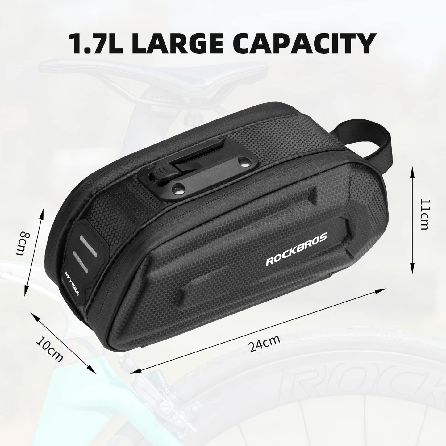 ROCKBROS Bike Bicycle 1.7L Saddle Seat Bag  3D Hard Shell with Silver Reflective Strip