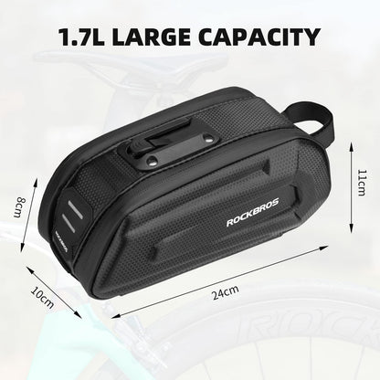 ROCKBROS Bike Bicycle 1.7L Saddle Seat Bag  3D Hard Shell with Silver Reflective Strip