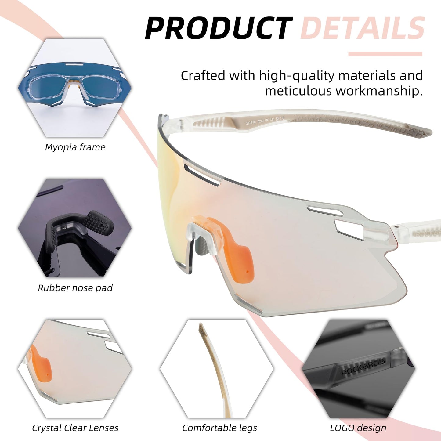 ROCKBROS Cycling Glasses Bike Photochromic MTB Sunglasses for Men TR90