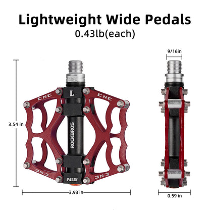 ROCKBROS Lightweight Aluminum Alloy Bike Pedals with Wide Platform Grip