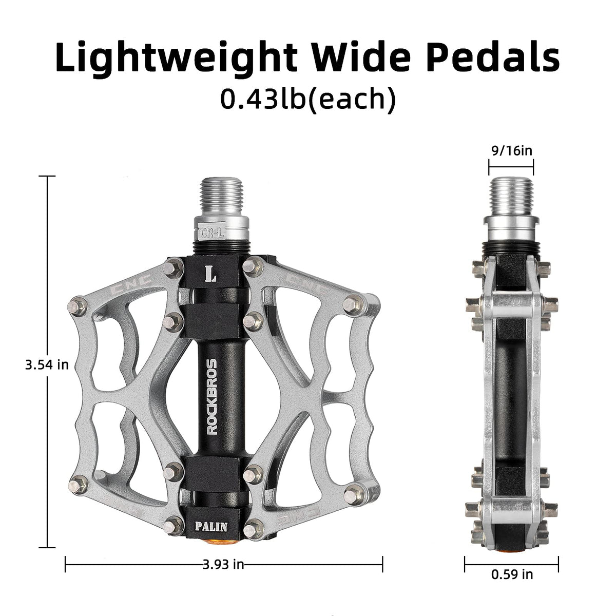 ROCKBROS Lightweight Aluminum Alloy Bike Pedals with Wide Platform Grip