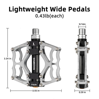 ROCKBROS Lightweight Aluminum Alloy Bike Pedals with Wide Platform Grip