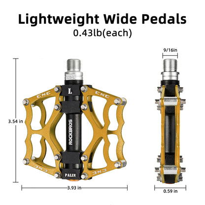 ROCKBROS Lightweight Aluminum Alloy Bike Pedals with Wide Platform Grip