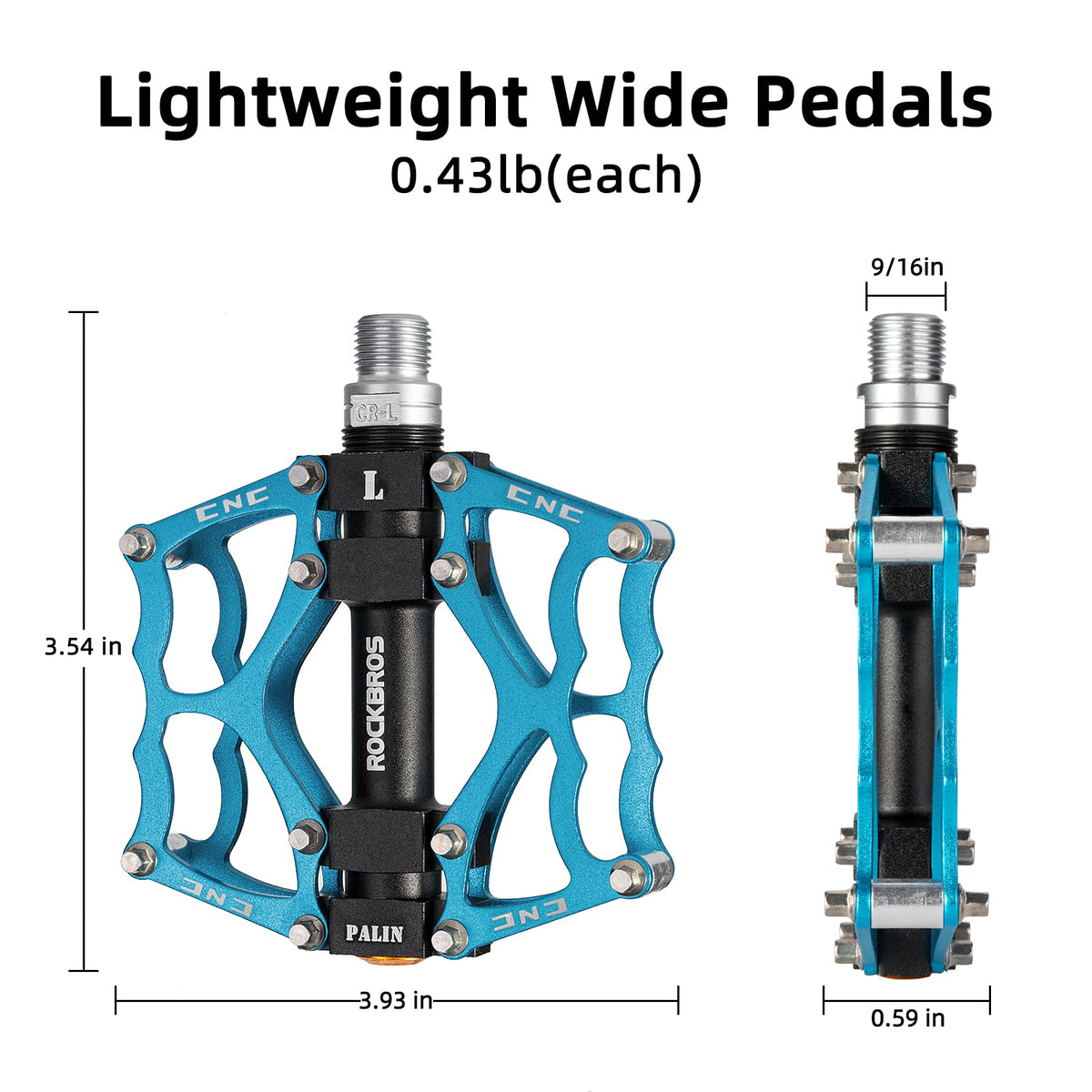 ROCKBROS Lightweight Aluminum Alloy Bike Pedals with Wide Platform Grip