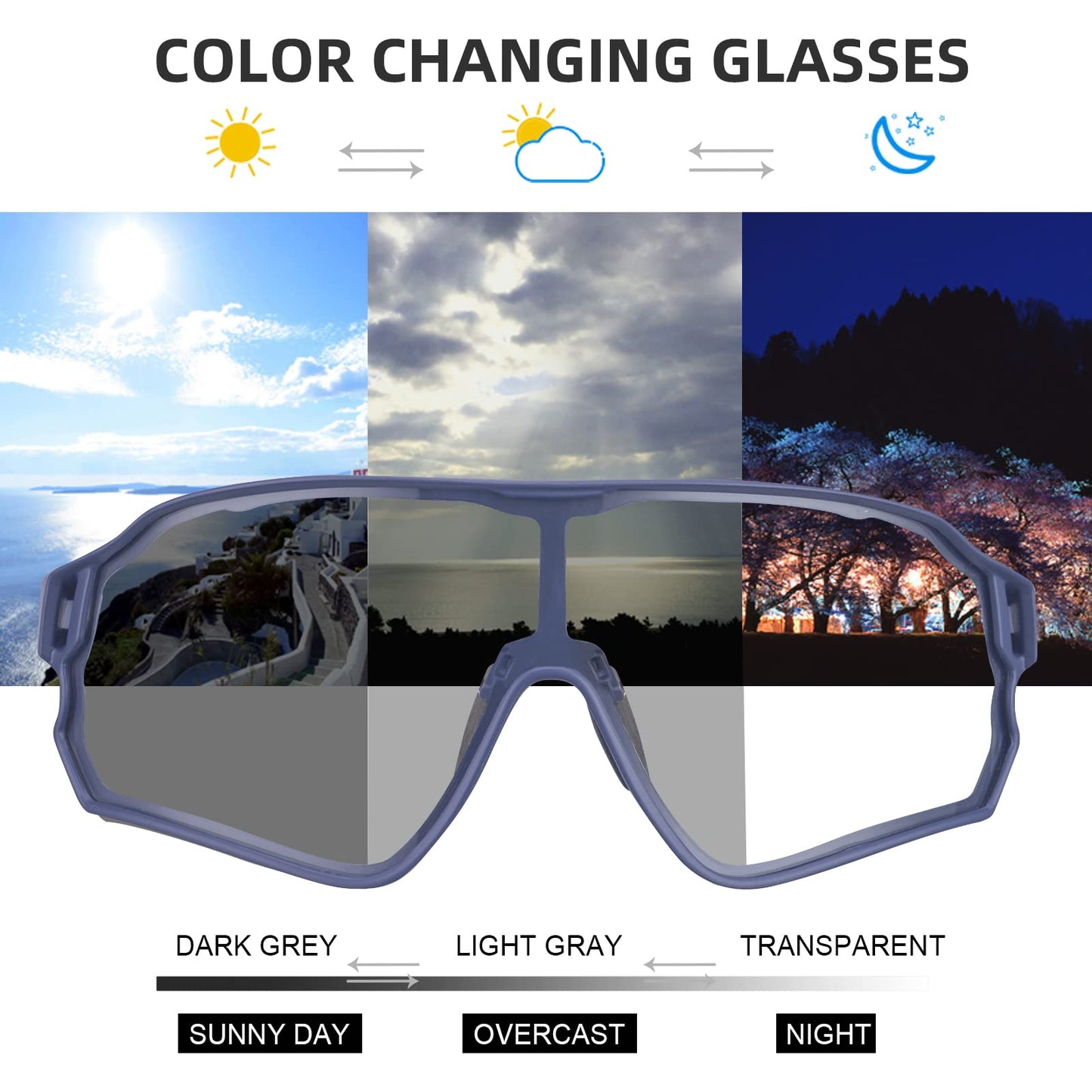 ROCKBROS Photochromic Sunglasses Thicken PC Lenses With UV400 Protection Coating