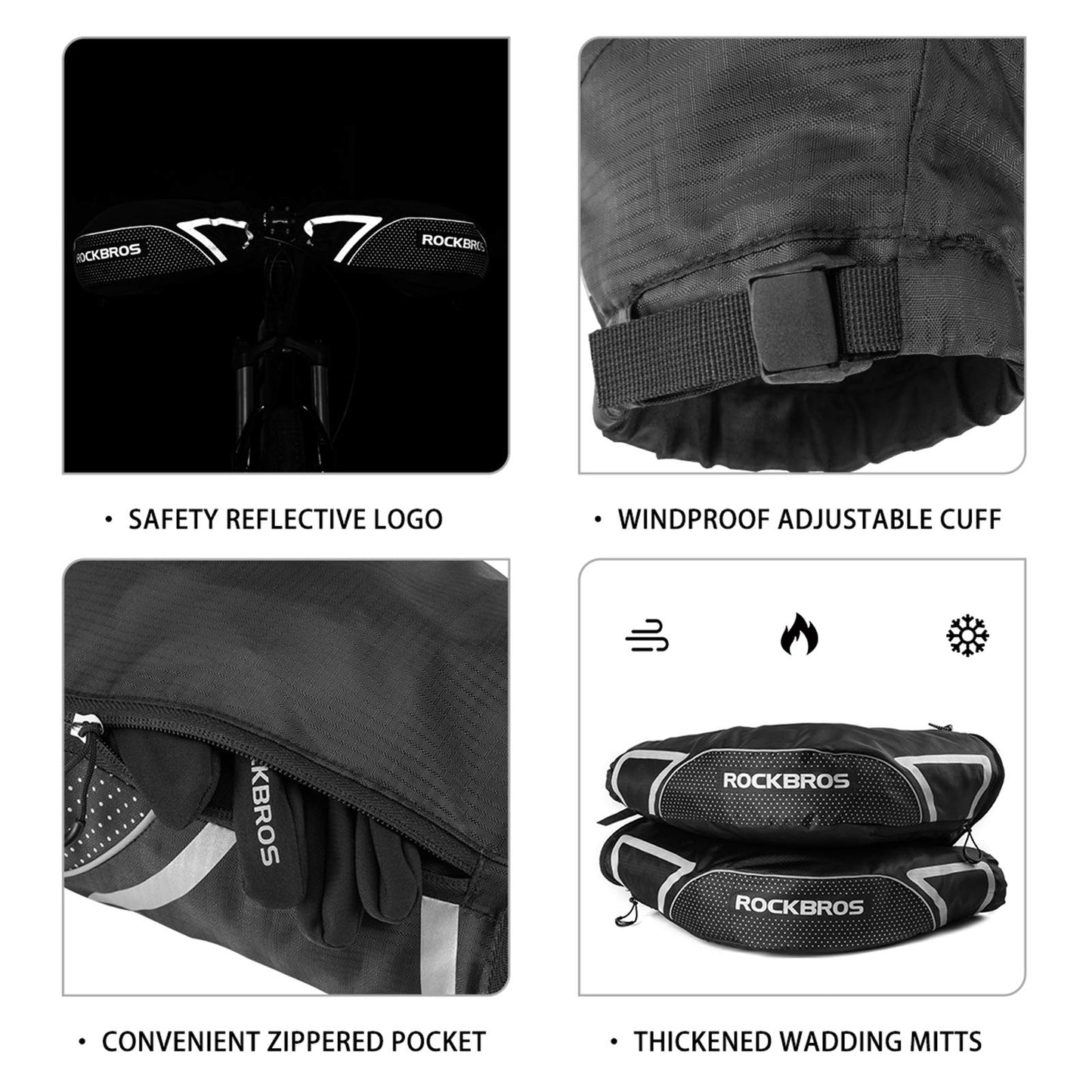 ROCKBROS Winter Handlebar Mittens - Extreme Cold Weather MTB Fat Bike Pogies