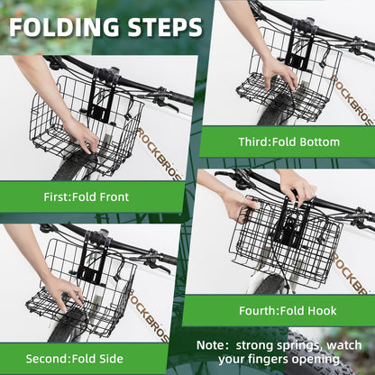 ROCKBROS Sturdy Folding Bike Basket Easy Install for Scooter, Mountain Bike Beach Cruiser