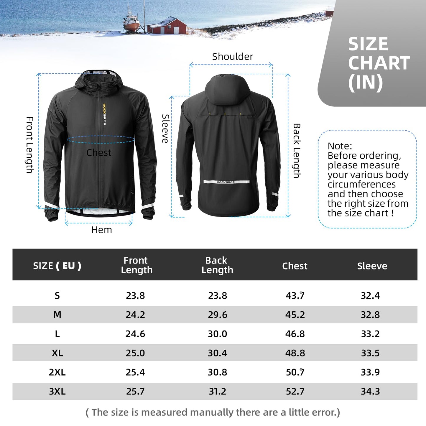 ROCKBROS Men's Waterproof Cycling Rain Jacket with Hood, Lightweight Reflective