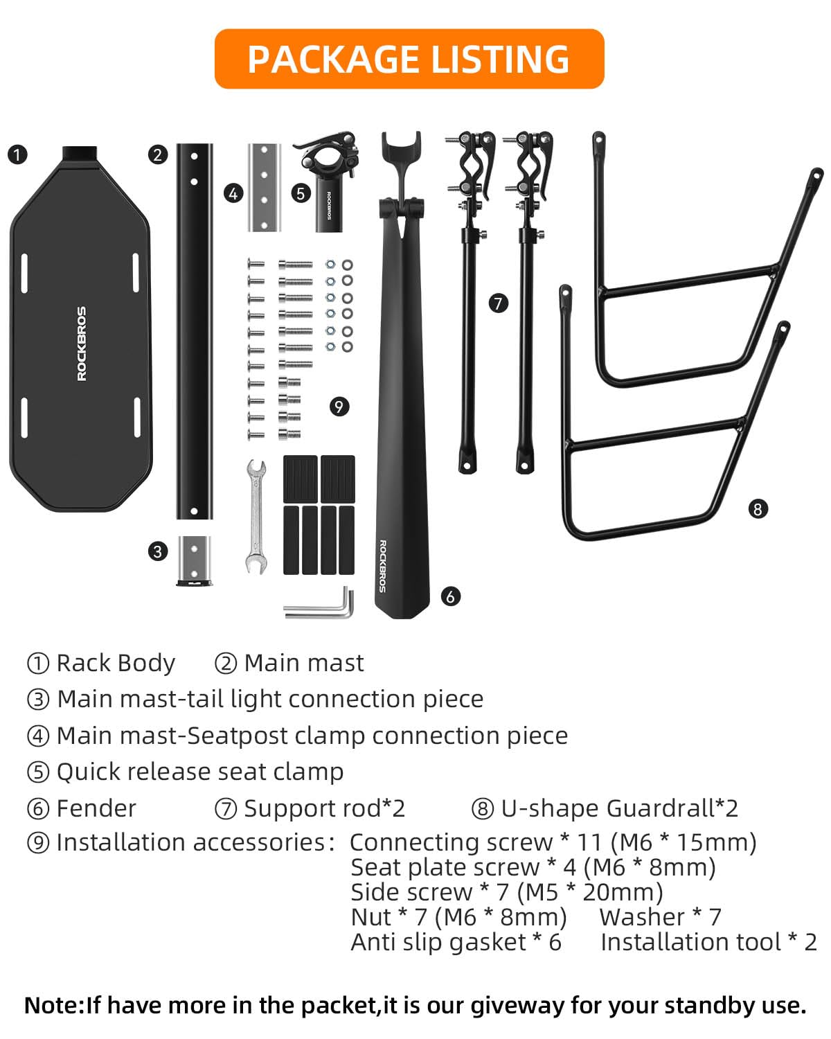 ROCKBROS Quick Release Rear Bike Cargo Rack, Adjustable for 26”-29” Mountain Bikes