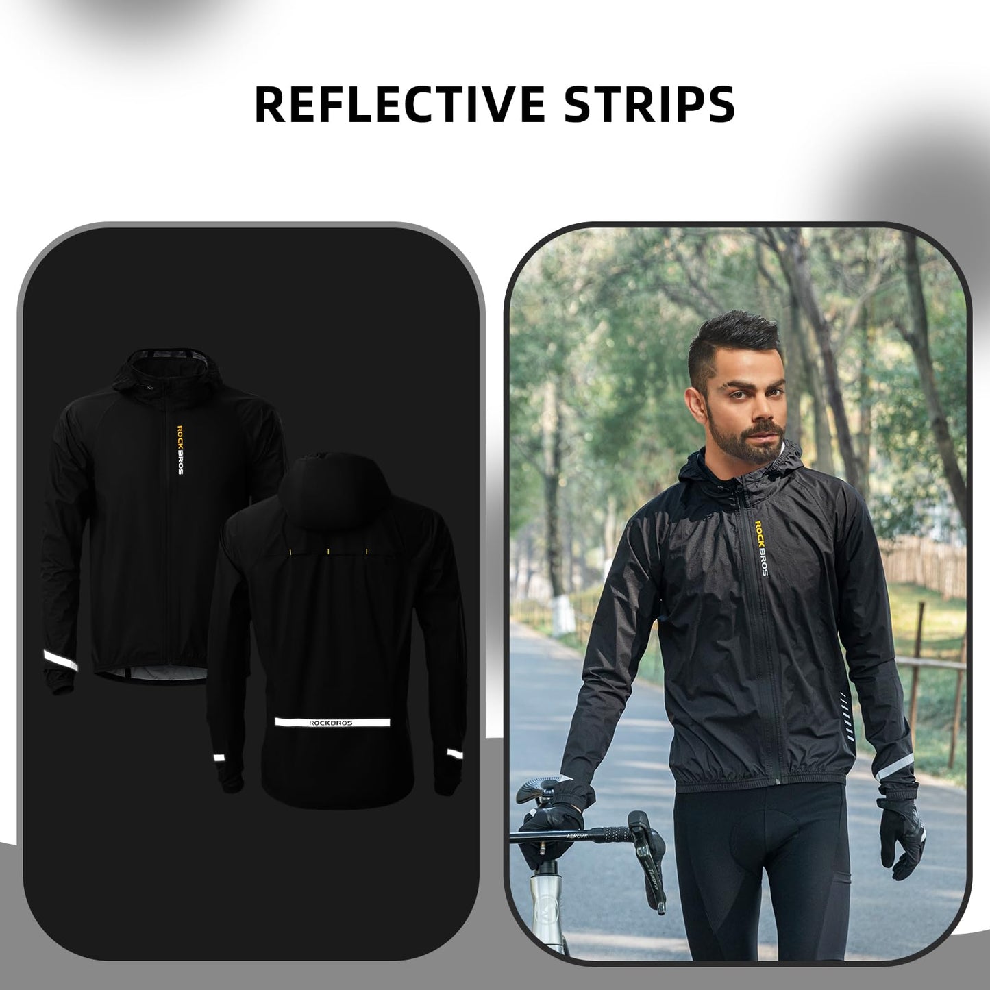 ROCKBROS Men's Waterproof Cycling Rain Jacket with Hood, Lightweight Reflective