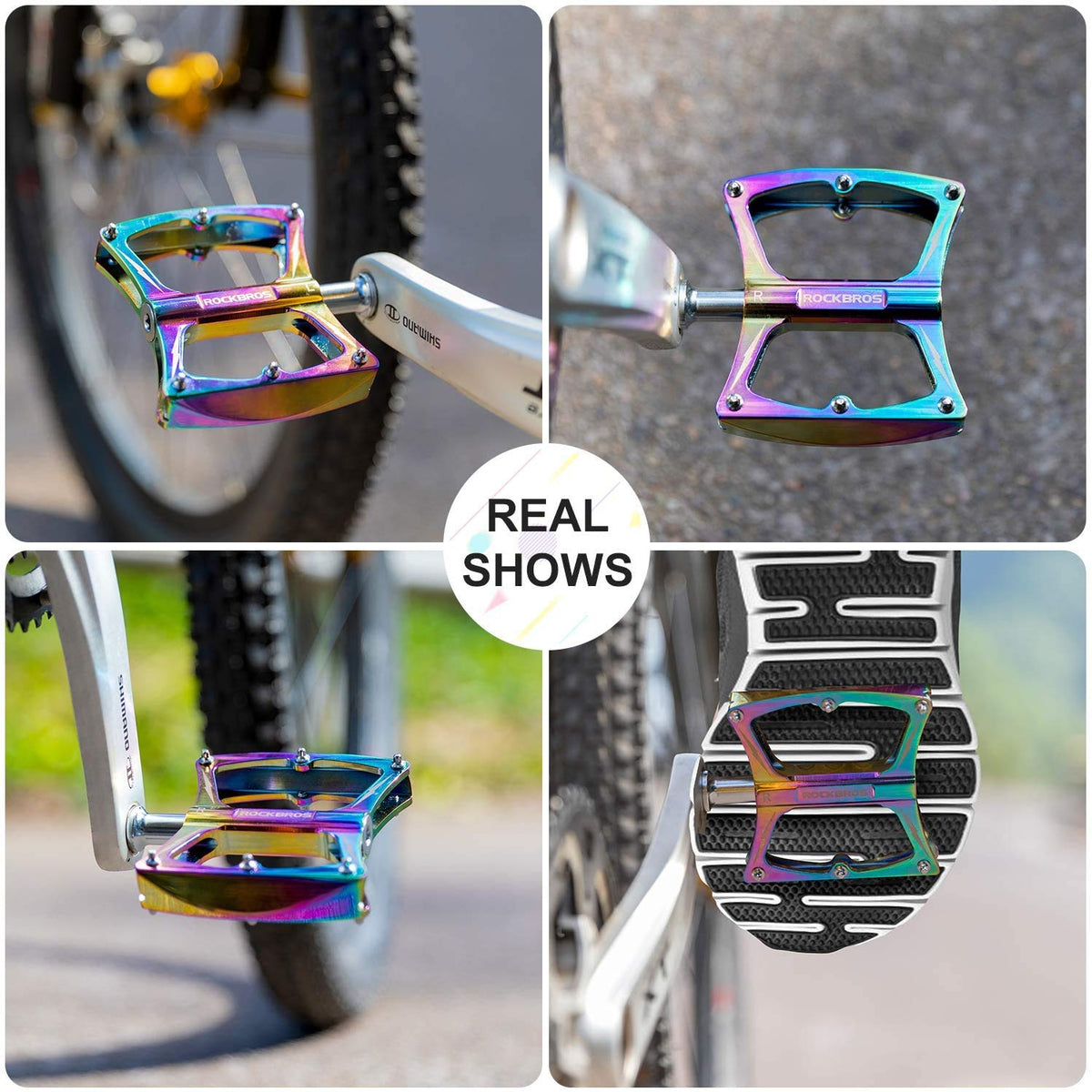 ROCKBROS Colorful MTB Bike Pedals Durable Aluminum Anti-Skid 3 Bearings 9/16" Platform
