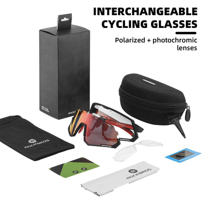 ROCKBROS Cycling Glasses Polarized Photochromic Goggles 2 Lens