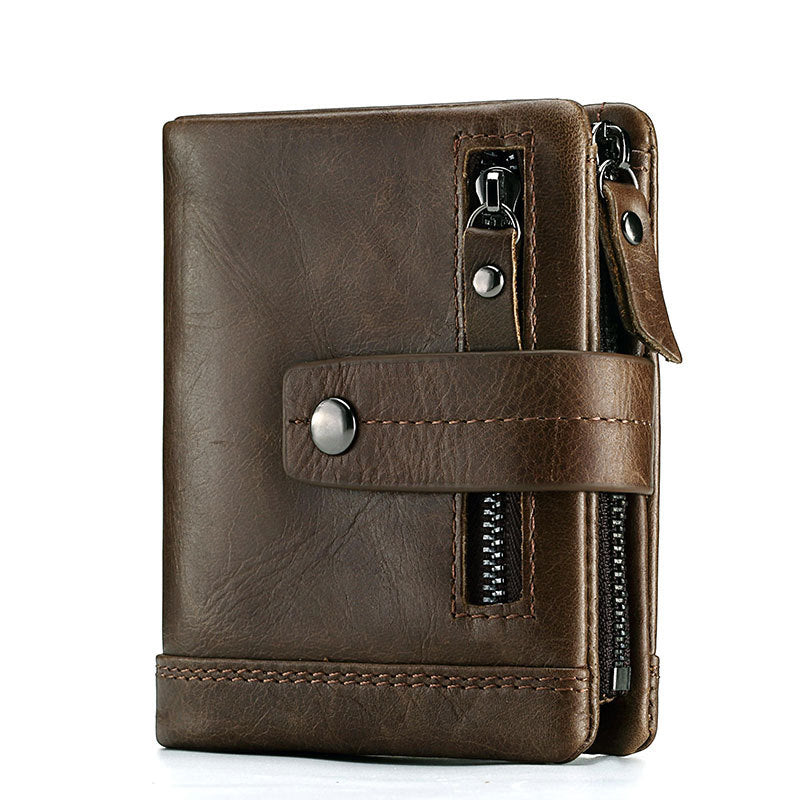 Men's Bag Zipper Buckle Multi-Card First Layer Cowhide Coin Purse Short Leather Men's Wallet