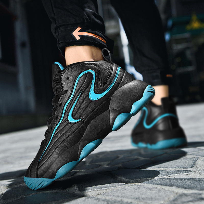 Men's sports shoes with leather surface, trendy shoes, Korean version, fashionable basketball shoes