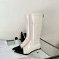 Pointed Toe Women Knee High Boots Black White Sock Booties Thin Mid Heels   New Arrivals Ladies Party Pumps Dress Shoes Woman
