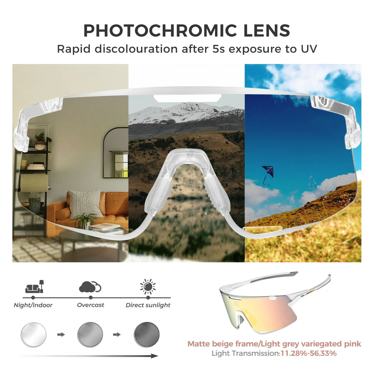 BOUNDLESS Three Lens Photochromic Cycling Sports Sunglasses