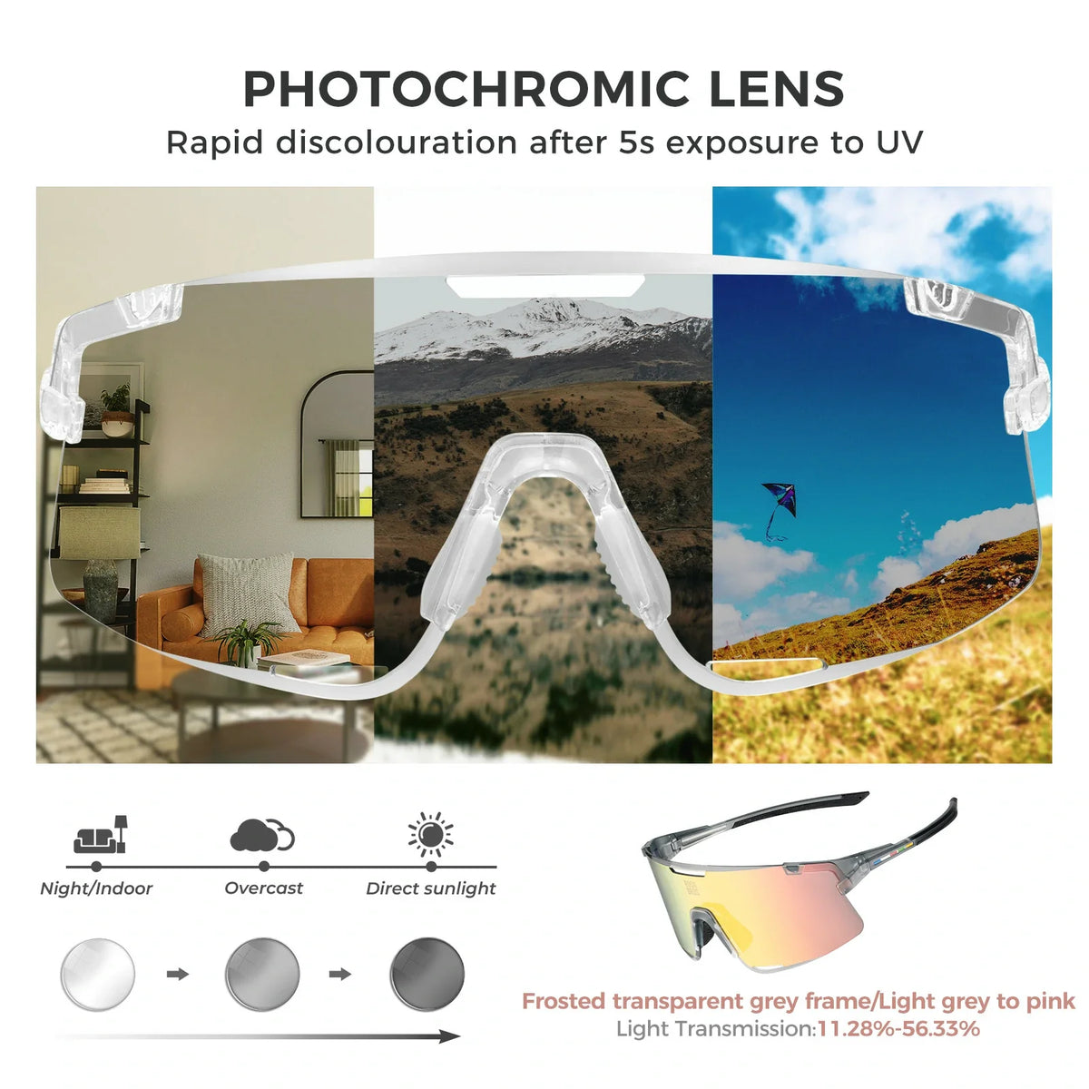 BOUNDLESS Three Lens Photochromic Cycling Sports Sunglasses