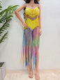 Women's pure hand crochet dyed tassel skirt with random gradient camisole skirt
